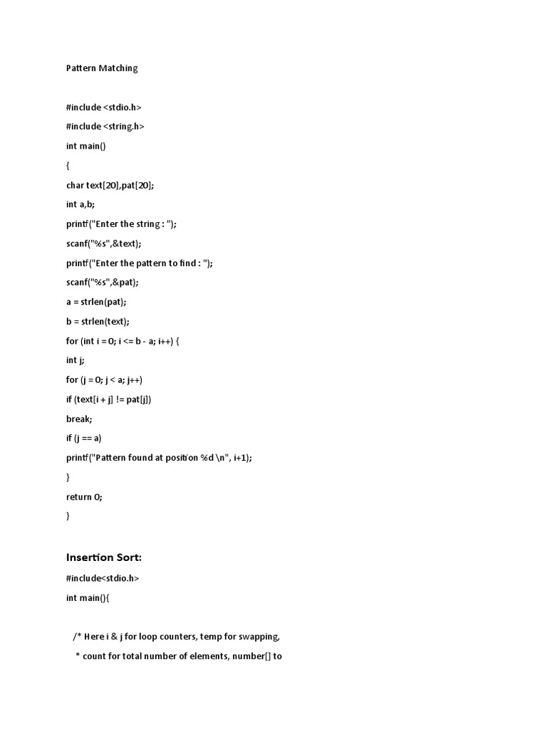 Pattern Matching, Insertion Sort, Radix Sort | PDF | Software ...