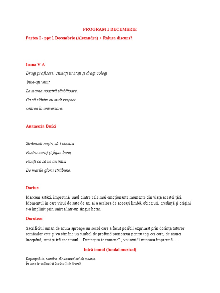 Program 1 Decembrie B PDF