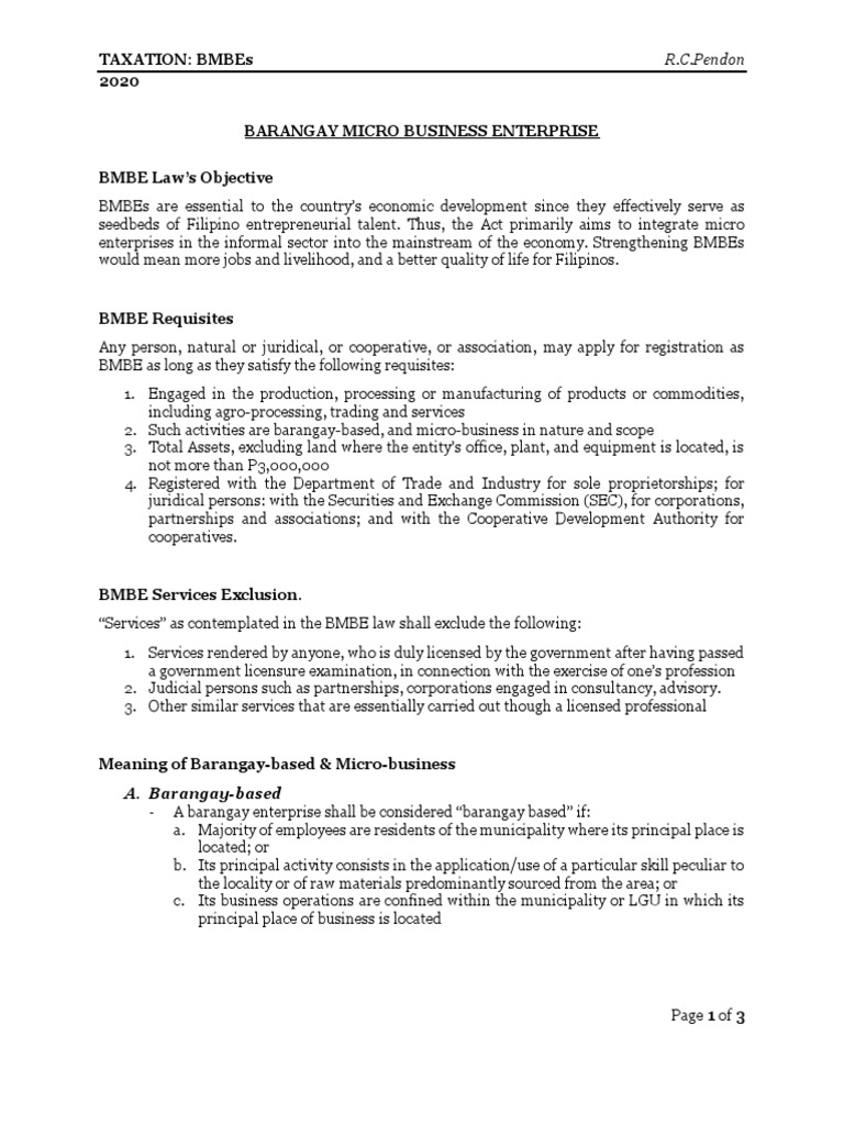 BMBE Tax Exemptions and Regulations | PDF | Taxes | Income Tax