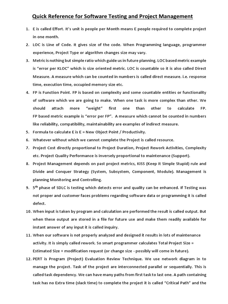 Quick Reference For SFT | PDF | Software Testing | Computing