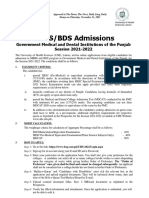 MBBS/BDS Admissions: Government Medical and Dental Institutions of The Punjab Session 2021-2022