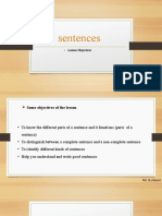 Sentences: - Lesson Objectives
