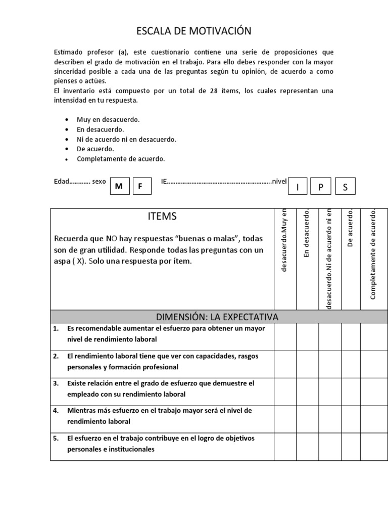 Cuestionario de Motivación Laboral | PDF | Motivación | Motivacional