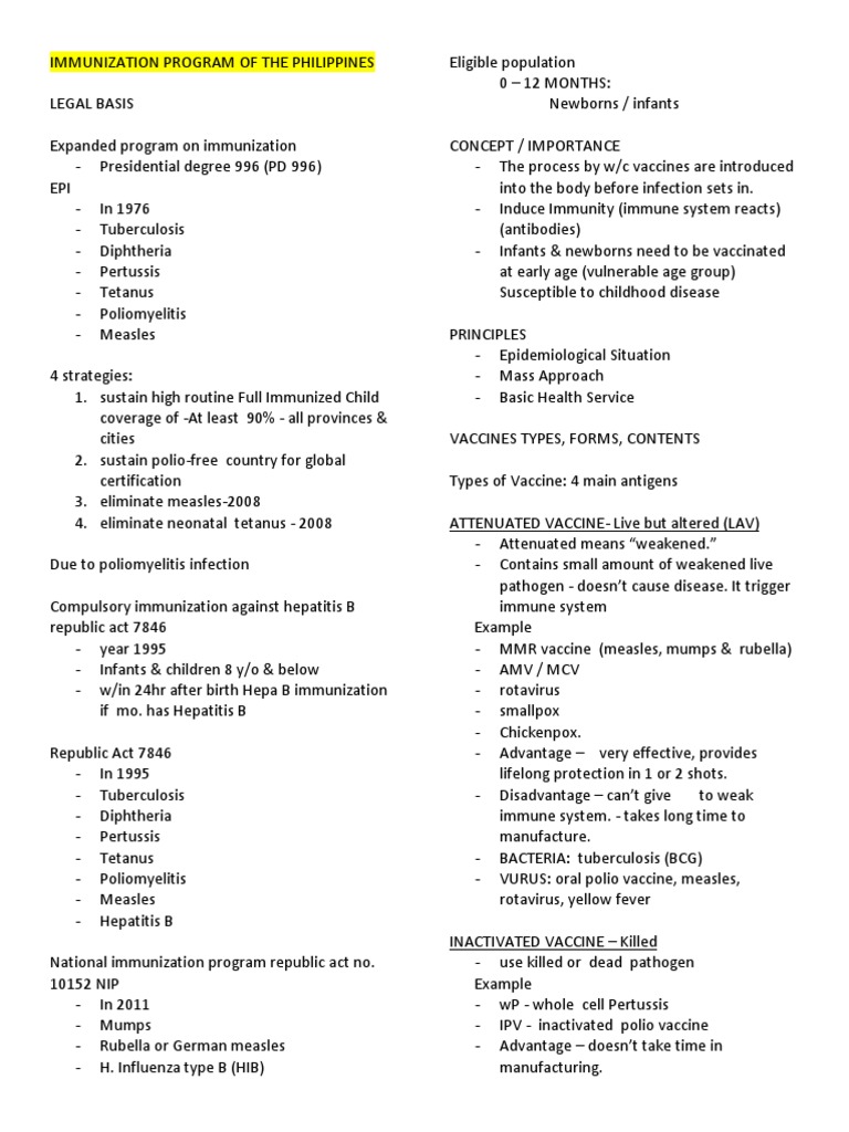 Philippine Immunization Program Overview | PDF | Vaccines | Diseases ...