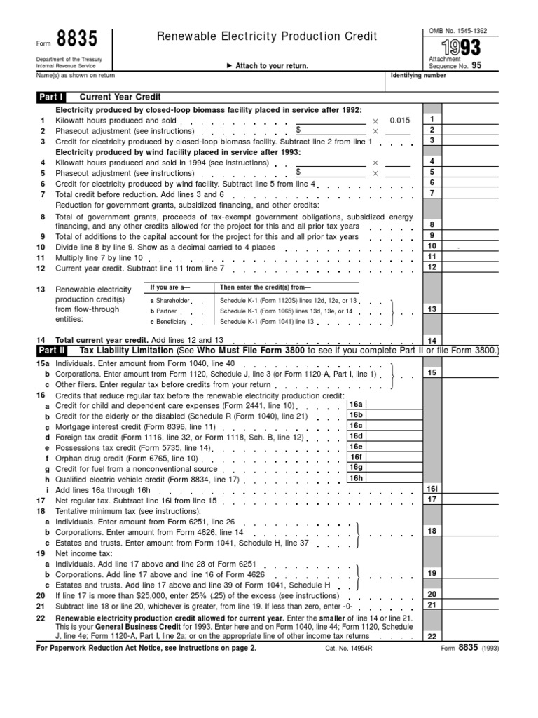 US Internal Revenue Service: f8835 - 1993 | PDF | Irs Tax Forms ...