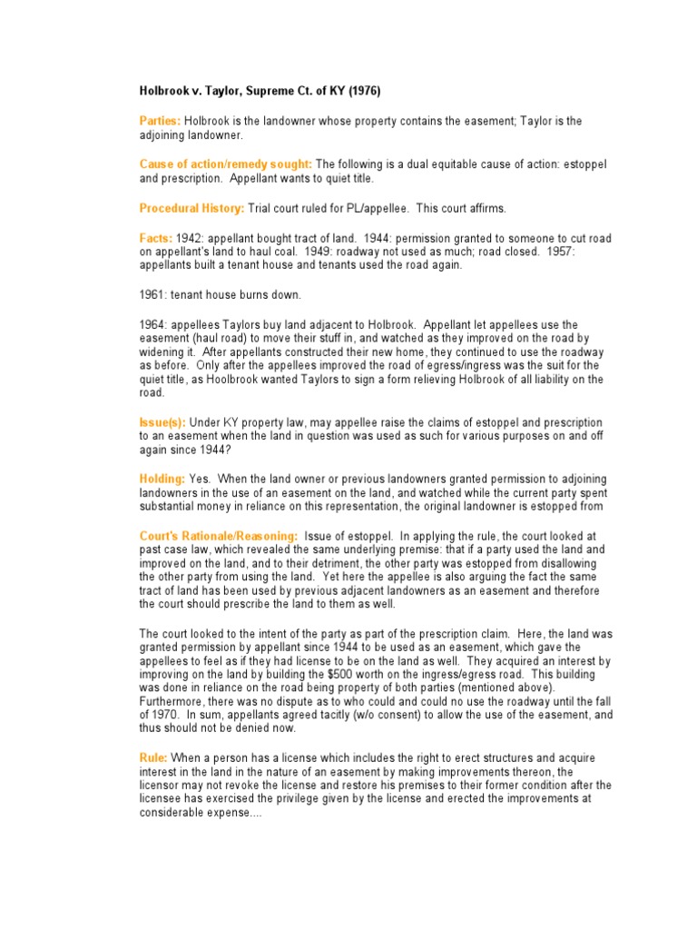 Holbrook V Taylor PDF Easement License