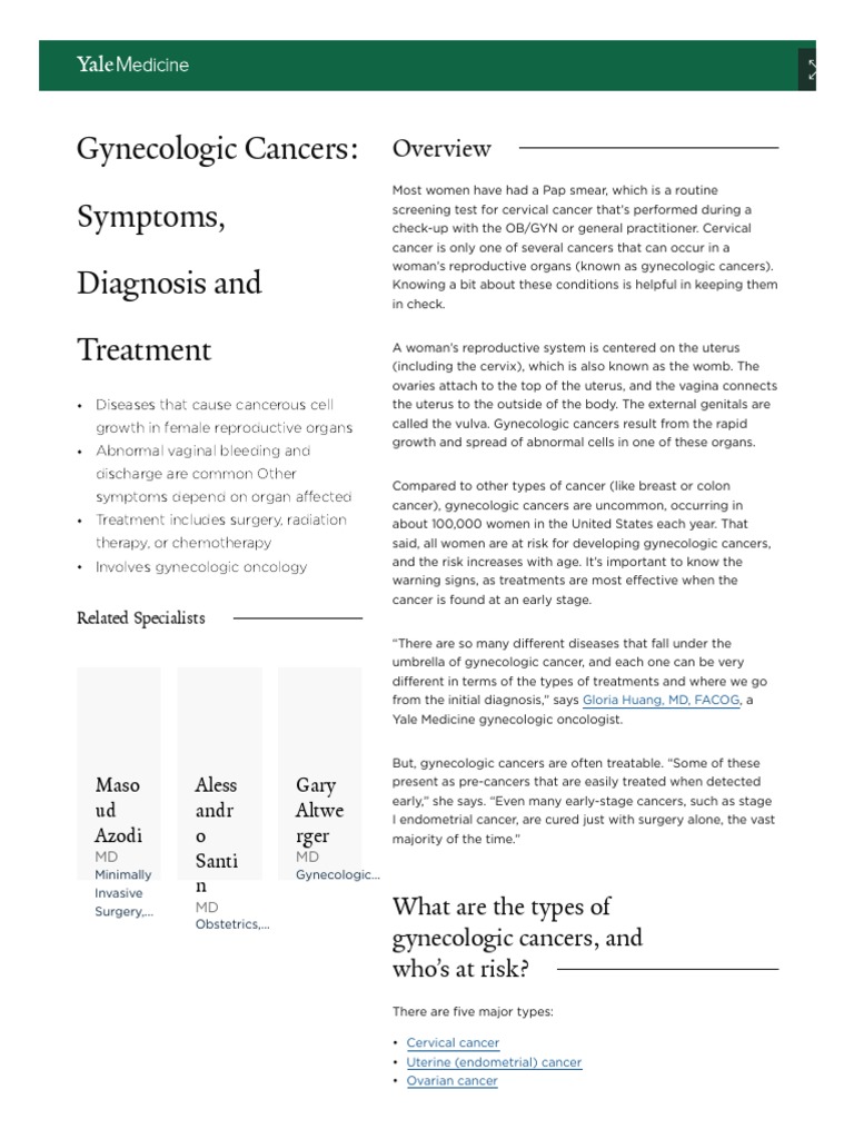 Gynecologic Cancers - Symptoms, Diagnosis and Treatment - Fact Sheets ...