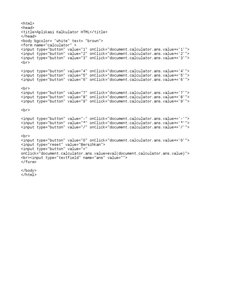 HTML Calculator Application Code | PDF