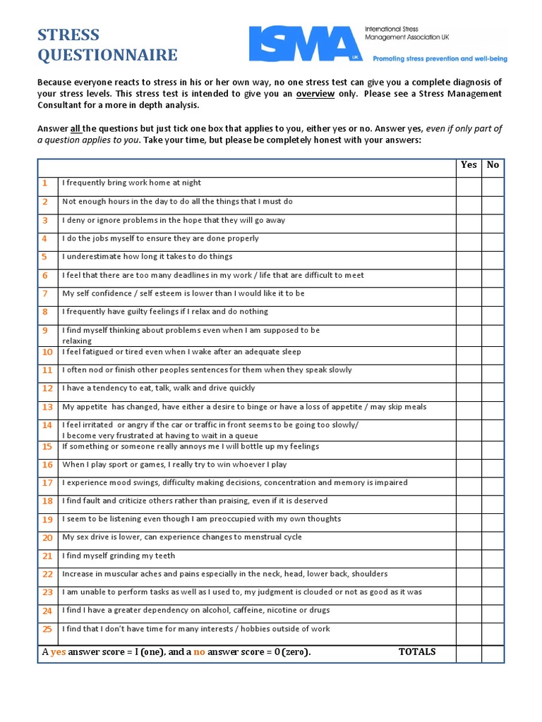 Stress Questionnaire | PDF | Stress Management | Stress (Biology)