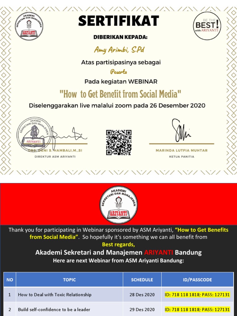 Sertifikat Amy Arimbi, S.PD | PDF | Business | Social Science