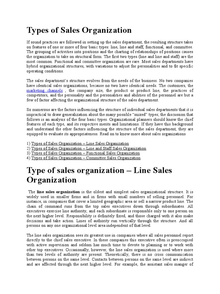 Types of Sales Organization PDF Sales Policy