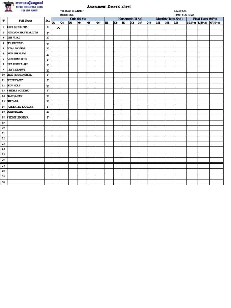 Student Assessment Records | PDF