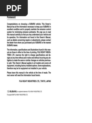 Owner's Manual) 2007 Subaru Forester X | PDF | Seat Belt