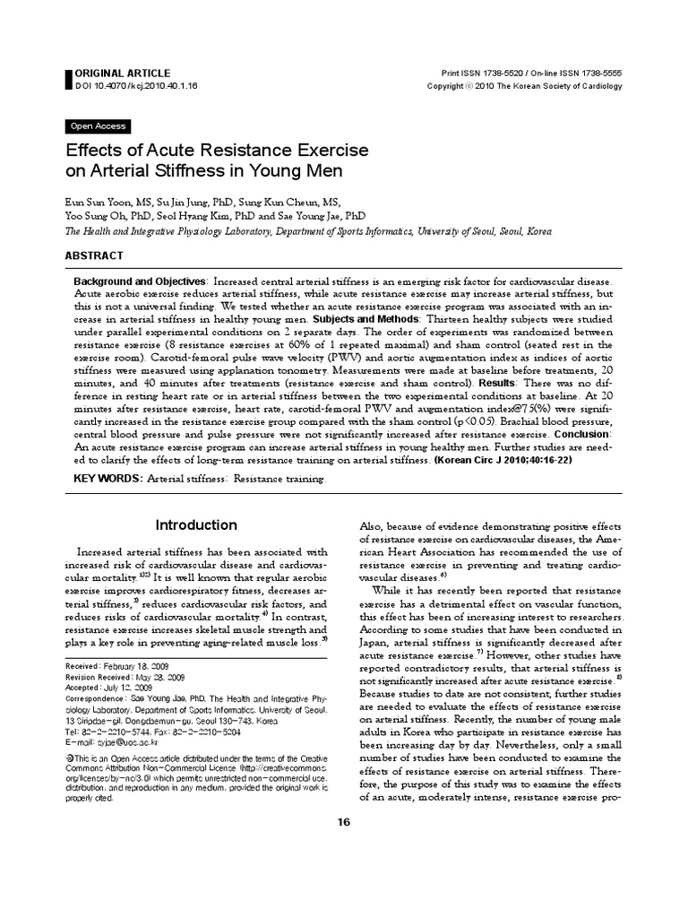 Yoon Et Al 2010effects of Acute Resistance Exercise On Arterial ...