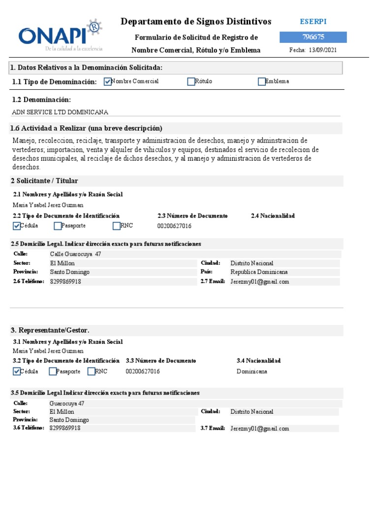 Registro de ADN Service Ltd Dominicana | PDF