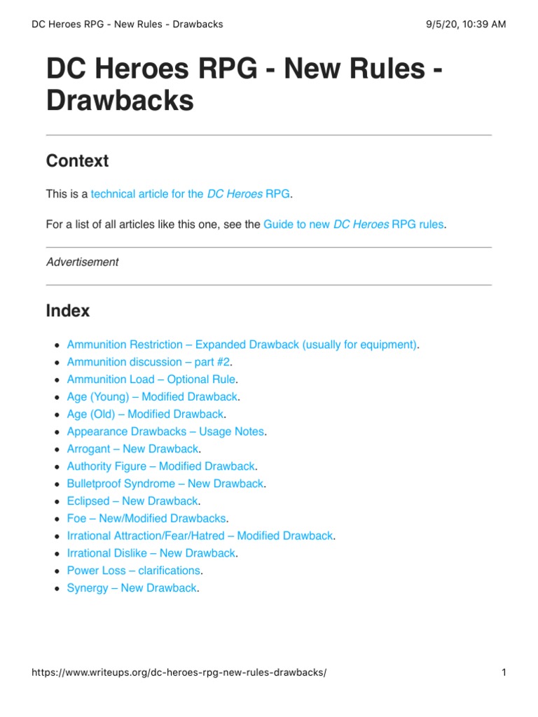 DC Heroes RPG Drawbacks Explained | PDF | Ammunition | Spider Man