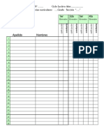 Planilla de Calificaciones para Materias Curriculares