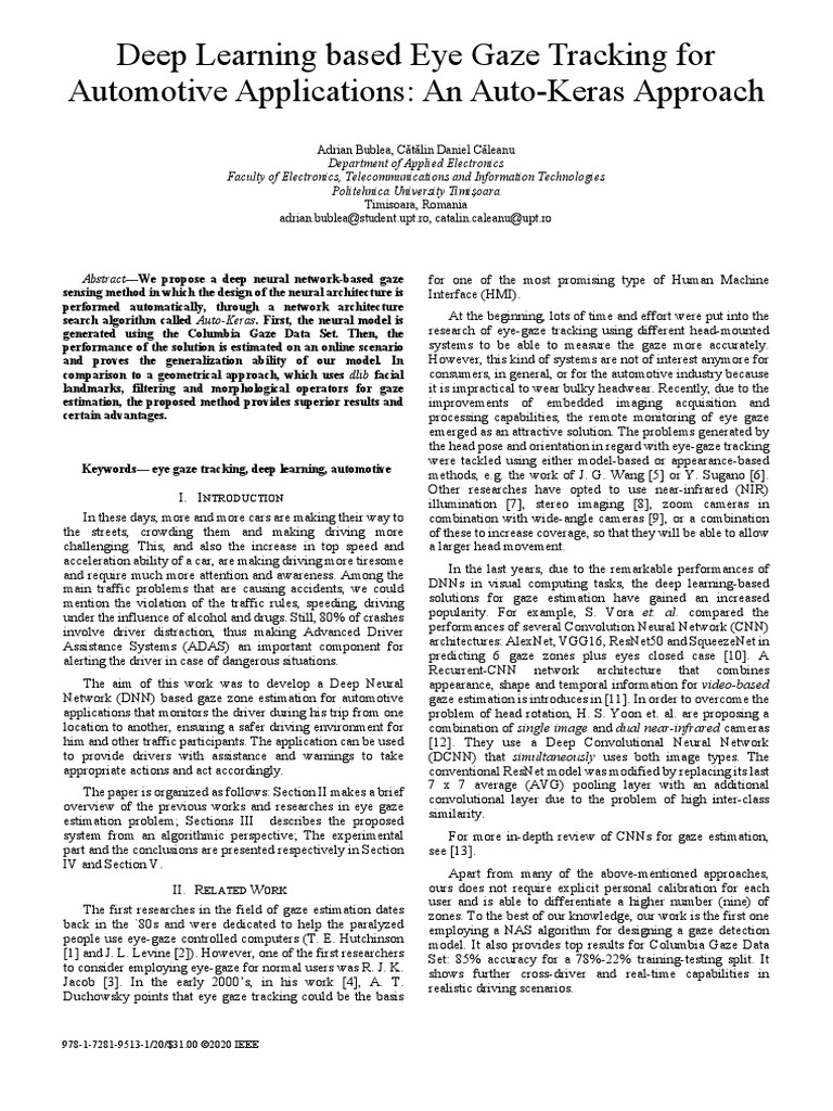 Deep Learning Based Eye Gaze Tracking For Automotive Applications An ...