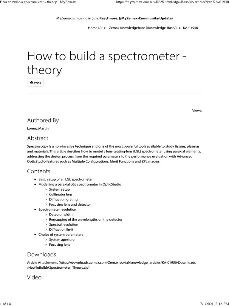 1 Spectrometer Design Zemax PDF