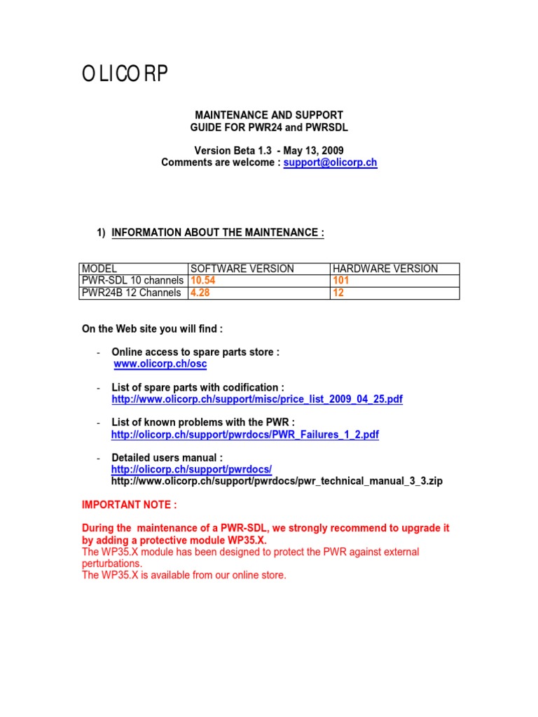 Olicorp PWR Maintenance Guide | PDF | Power Supply | Resistor