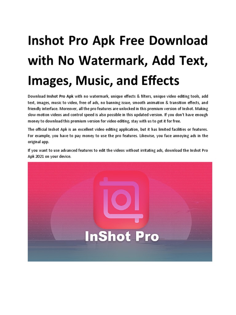 Inshot Pro Apk Latest Version in 2021 PDF Ios Android