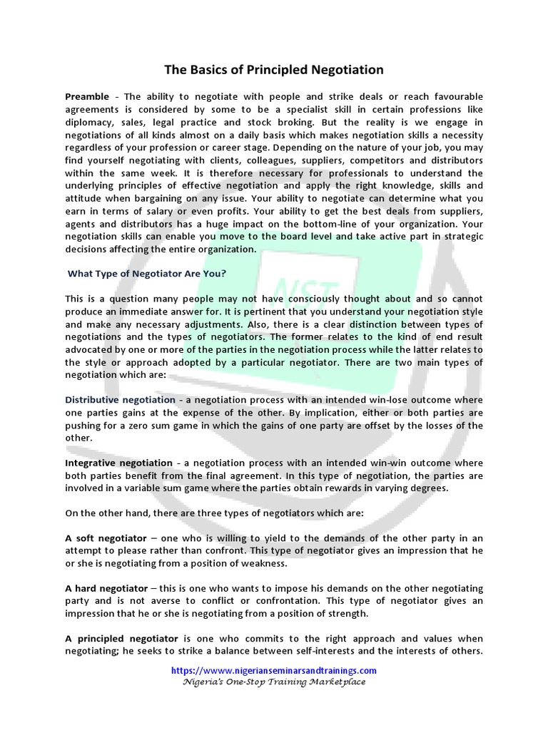 Basics of Principled Negotiation | PDF | Negotiation | Bargaining