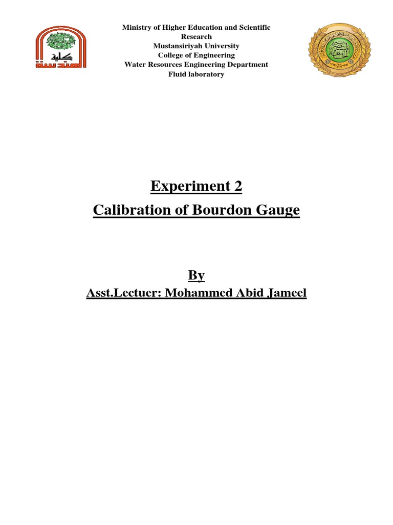 2 Calibration of Bourdon Gauge PDF Pressure Measurement Calibration