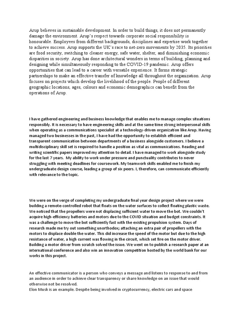 Arup Cover Letter Future Leaders | PDF | Learning | Communication