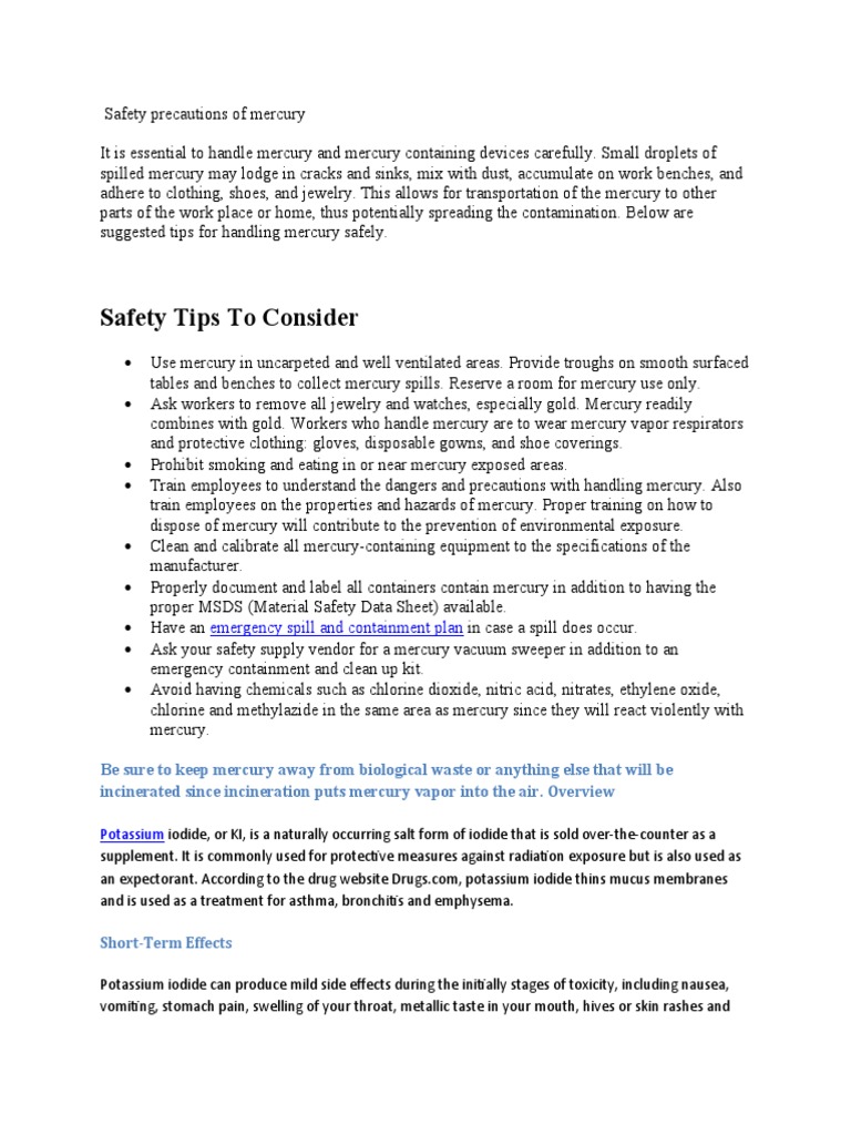 Safety Precautions of Mercury | PDF | Rtt | Mercury (Element)