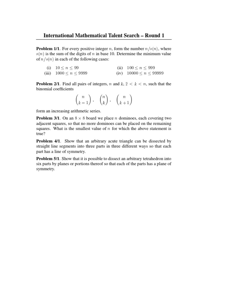 International Math Talent Search Problems | PDF | Area | Circle