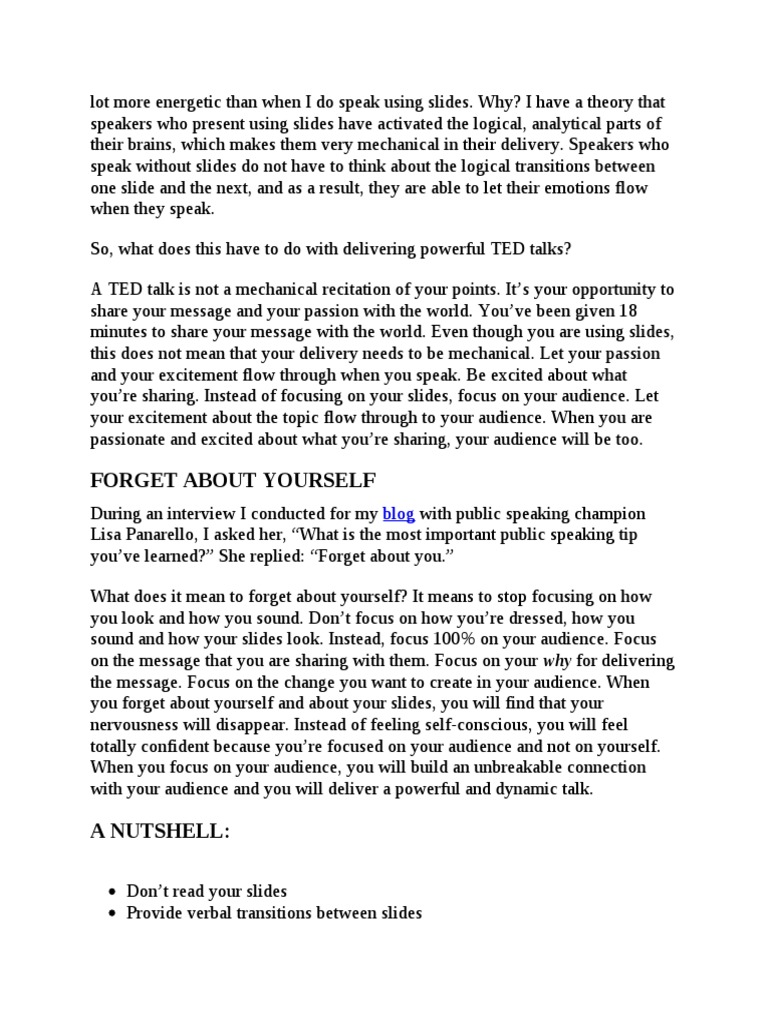 TED Talk Delivery Tips for Impactful Speeches | PDF | Public Speaking ...