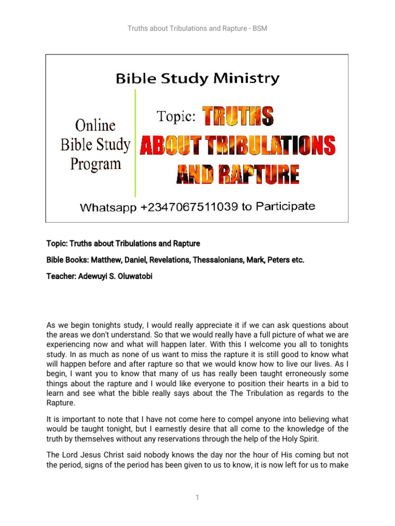 Understanding Rapture and Tribulations | PDF