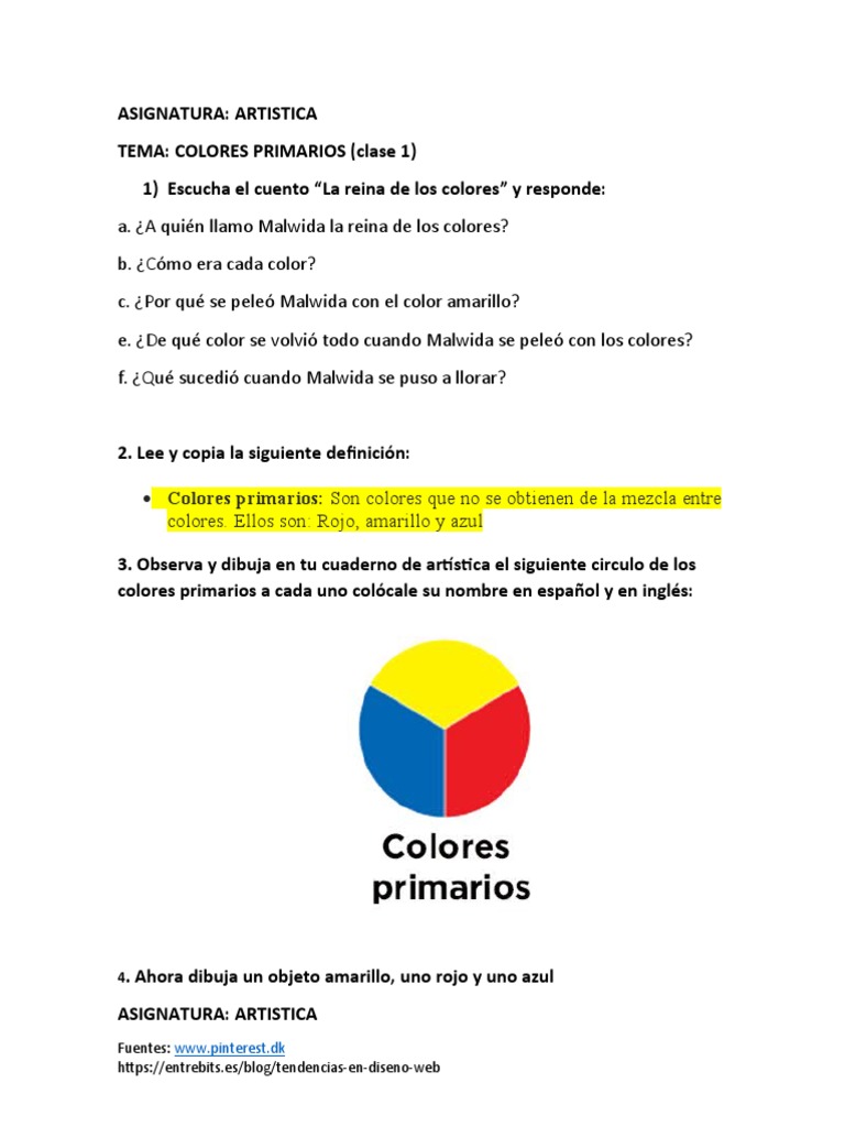 Colores Primarios en Clase de Artística | PDF