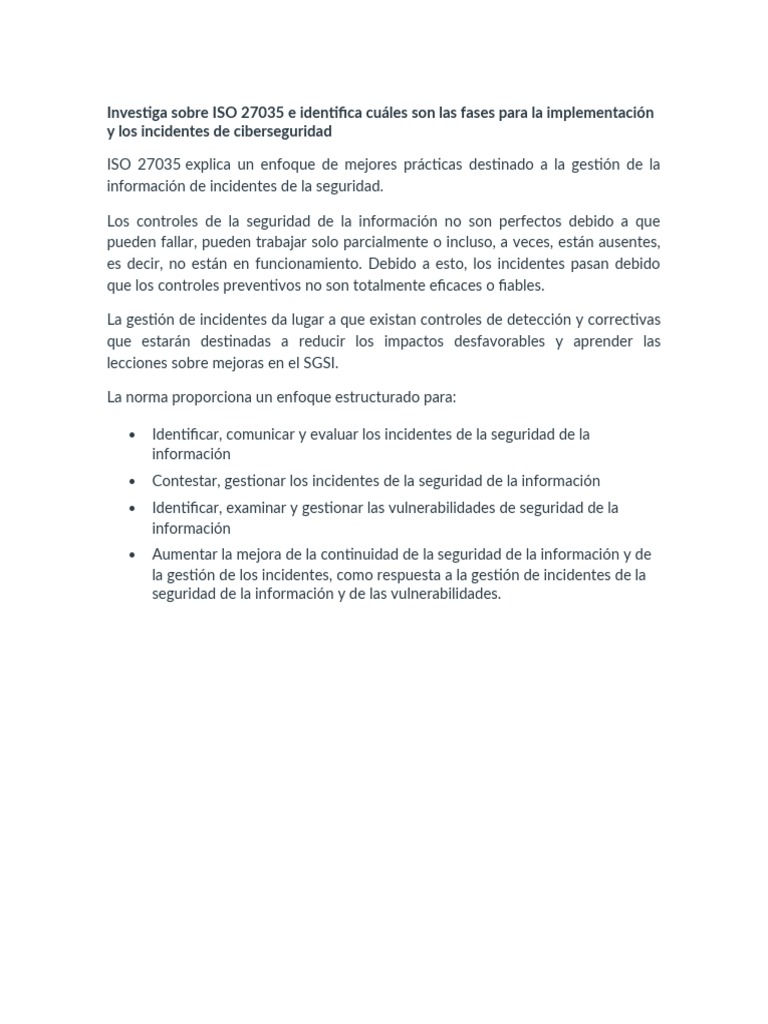 Fases de Implementación de ISO 27035 | PDF