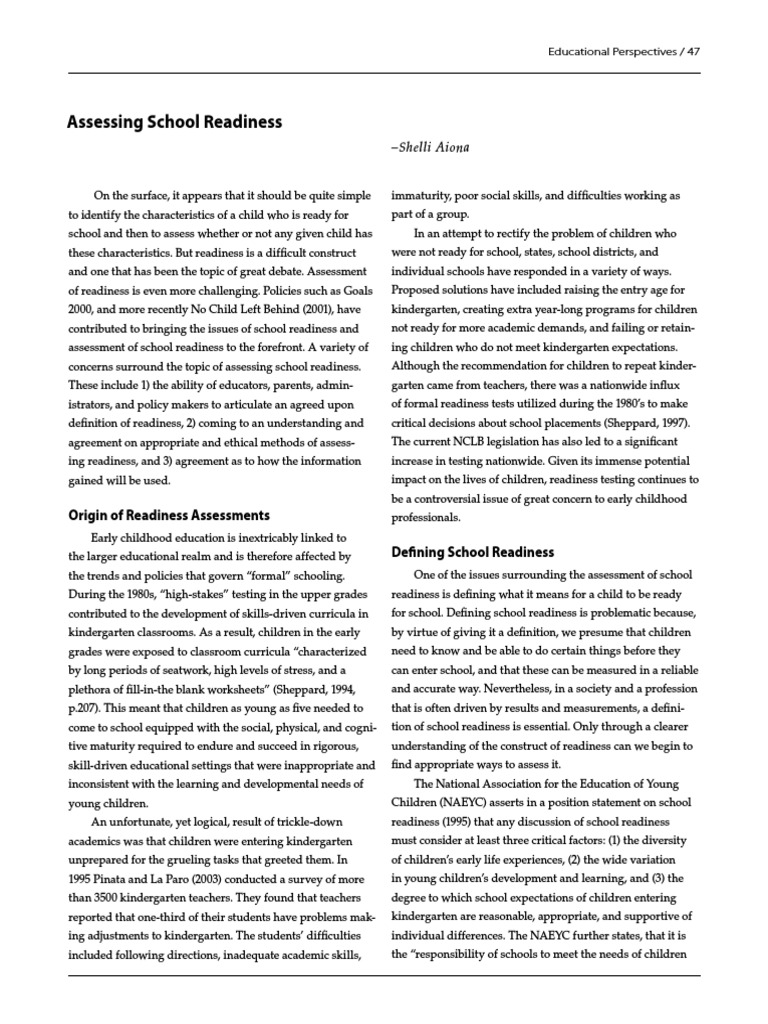 Assessing School Readiness Challenges | PDF | Educational Assessment ...