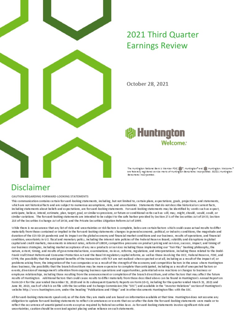 Huntington National Bank 2021 Q3 Earnings Review PDF Banks Tax Rate