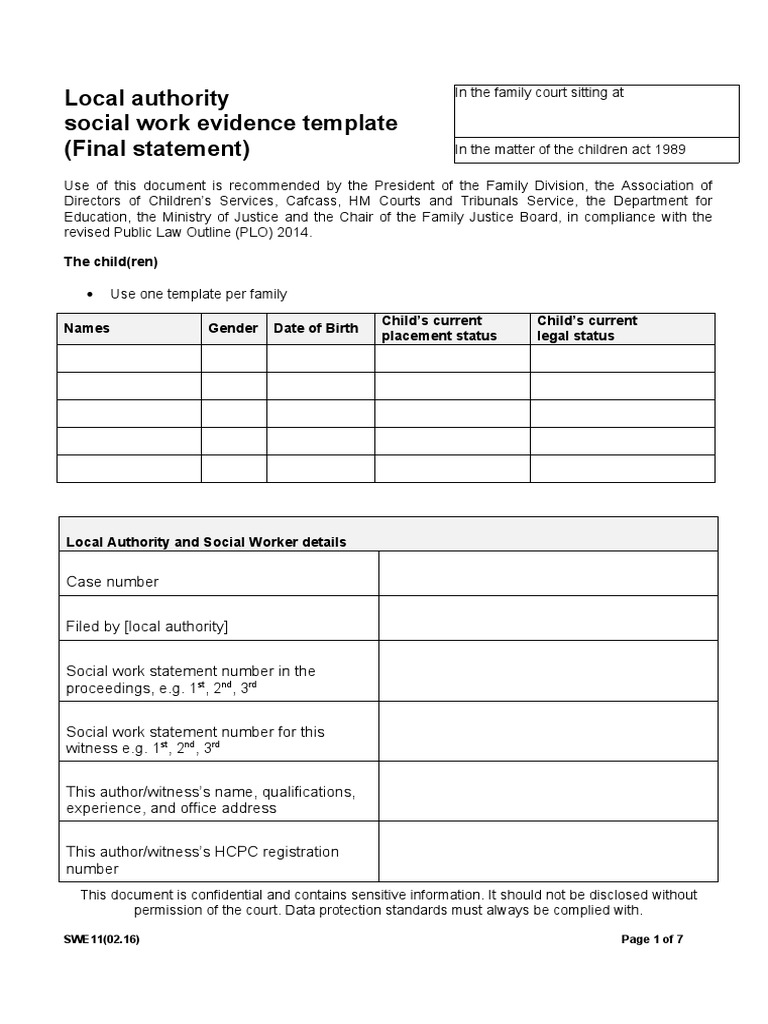 Social Work Evidence Template for Court | PDF | Justice | Crime & Violence