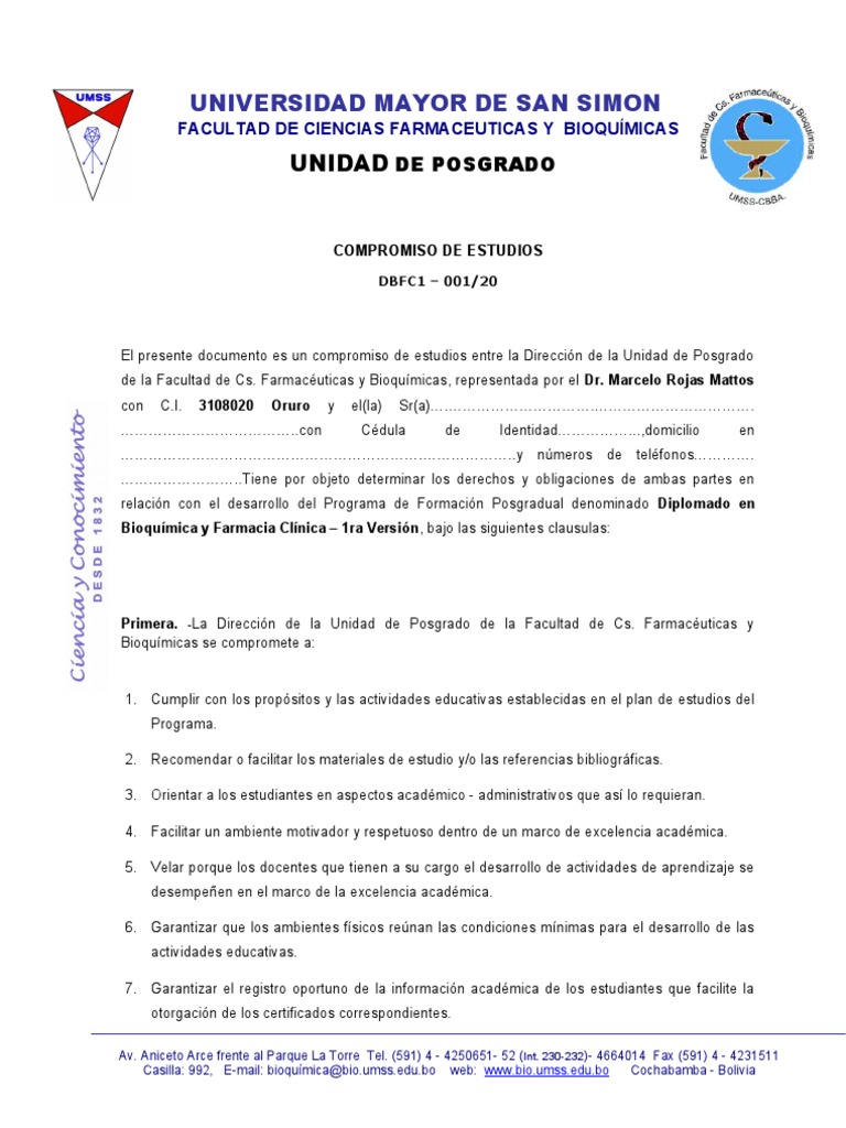 Compromiso de Estudios en Bioquímica | PDF | Farmacia | Plan de estudios