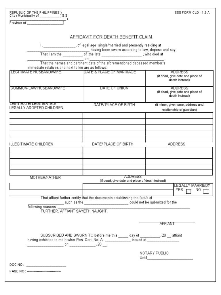 Affidavit For Death Benefit Claim: Legitimate/ Legitimated | PDF ...