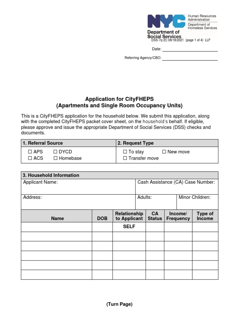 Application For Cityfheps (Apartments and Single Room Occupancy Units