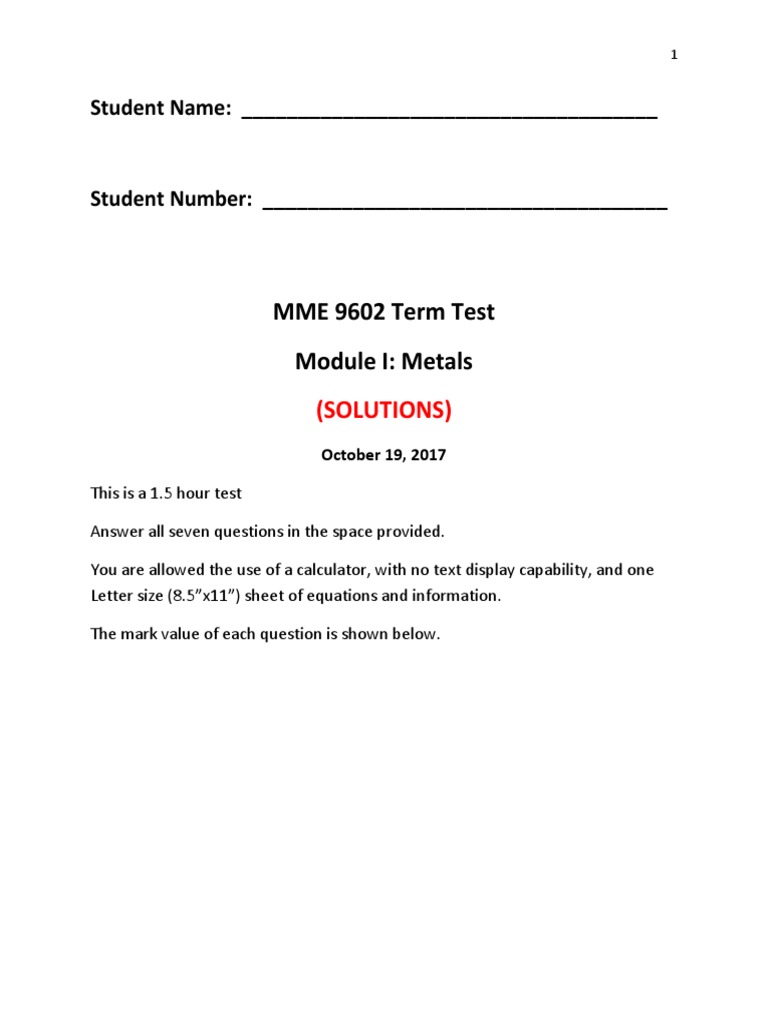2017+Module+1+Term+Test+ Solutions | PDF | Cast Iron | Steel