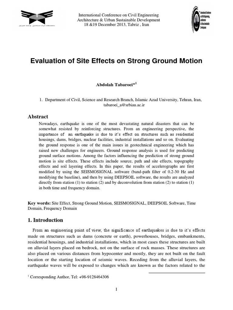 Site Effects on Strong Ground Motion Analysis | PDF | Spectral Density ...
