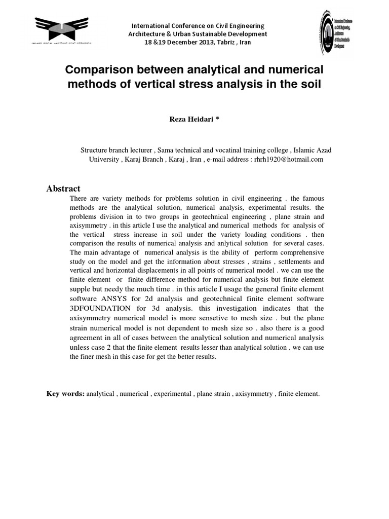 Comparison Between Analytical and Numerical Methods of Vertical Stress