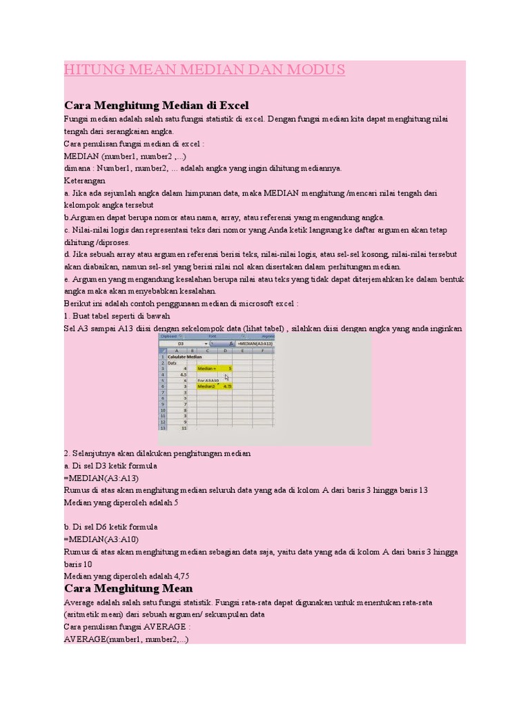 Menghitung Mean, Median, dan Modus di Excel | PDF | Metode & Bahan Ajar