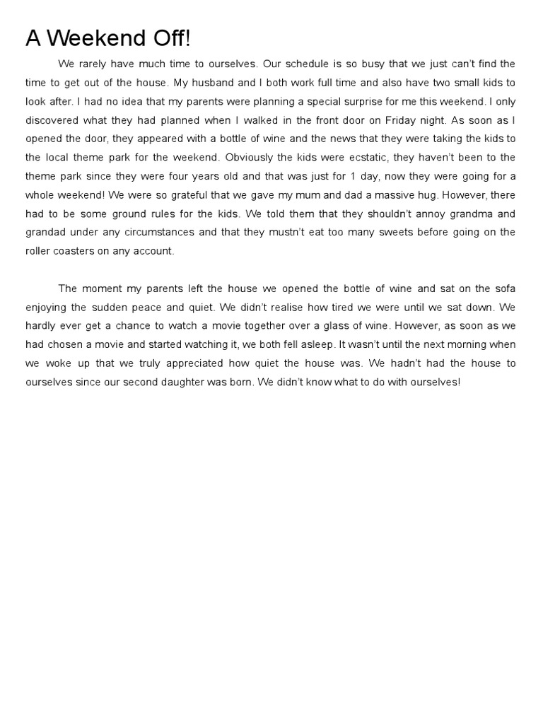 A Weekend Off Student Handout | PDF
