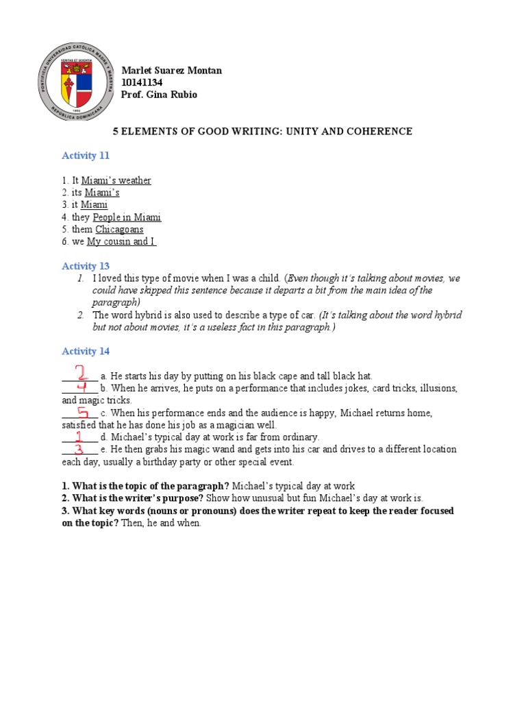 Unity and Coherence | PDF | Games & Activities | Social Science