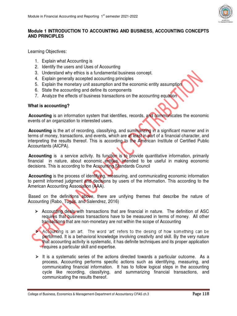 FARModule 1 Introduction To Accounting and Business PDF Accounting Equity (Finance)