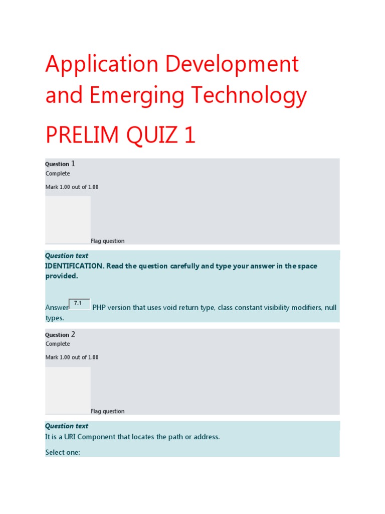 Application Development and Emerging Technology Prelim Quiz 1 | PDF | J ...