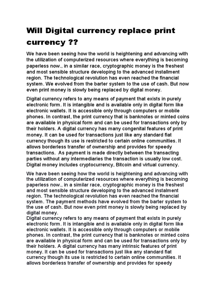 Will Digital Currency Replace Print Currency PDF Cryptocurrency Money