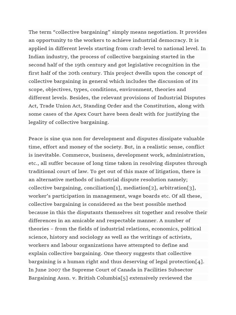 Collective Bargaining Pdf Collective Bargaining Labour Law